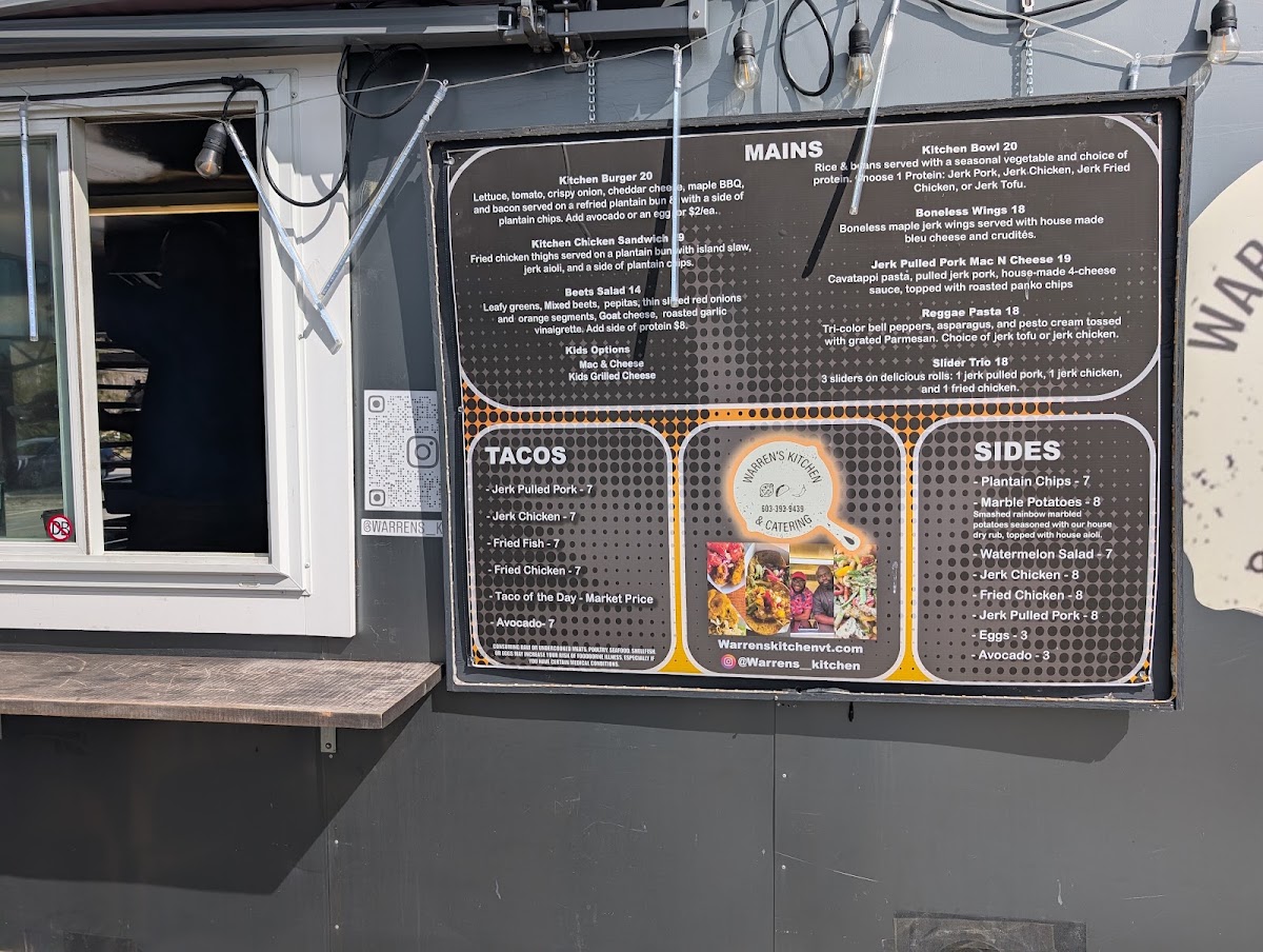 Warren's Kitchen & Catering menu board