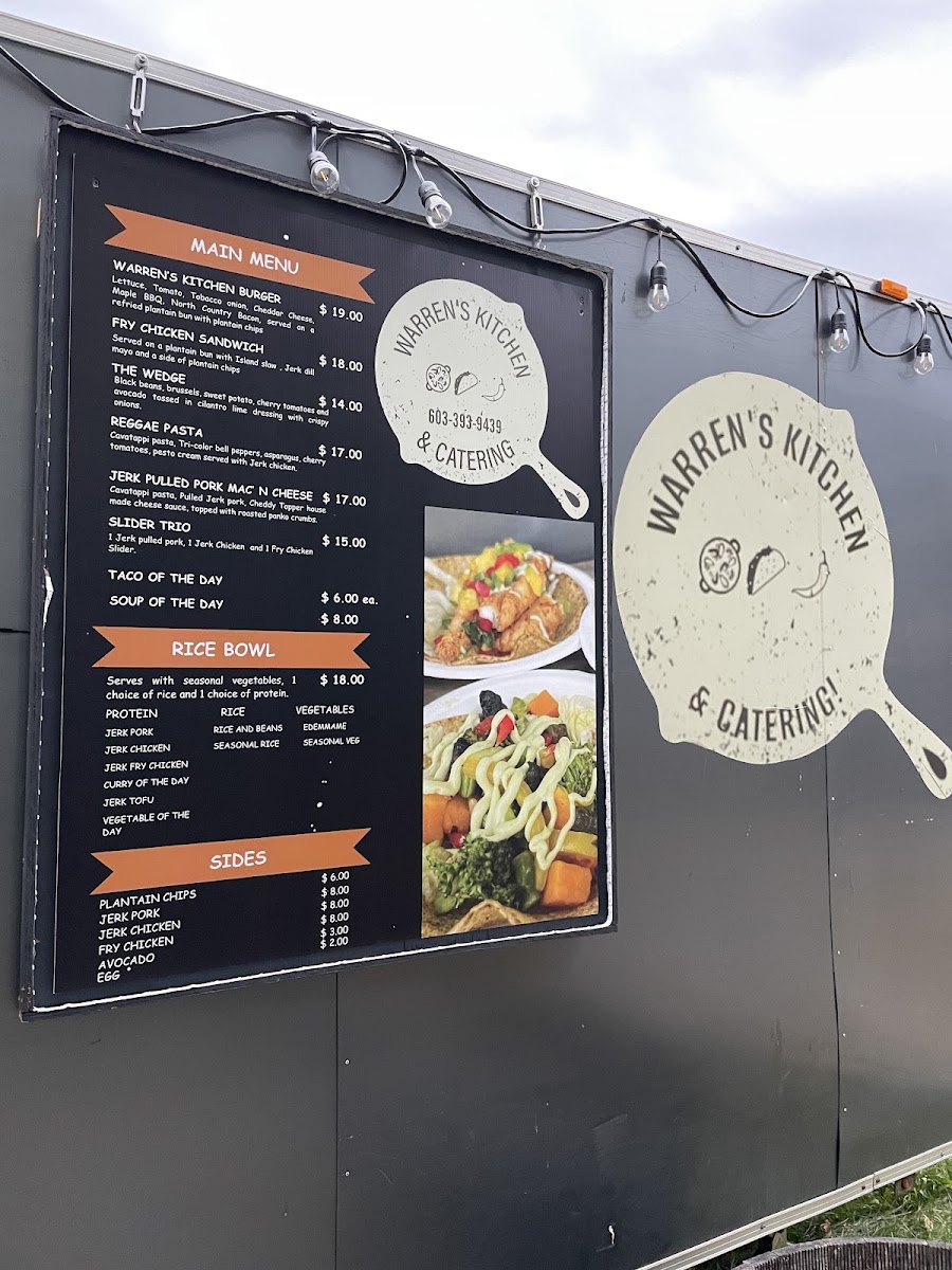 Warren's Kitchen & Catering menu board