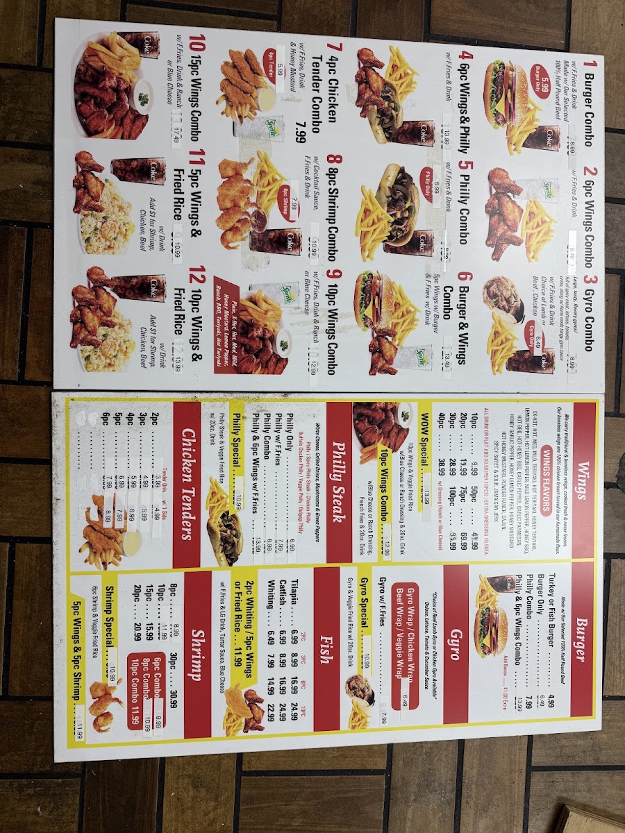 MK Wings W South Blvd menu board
