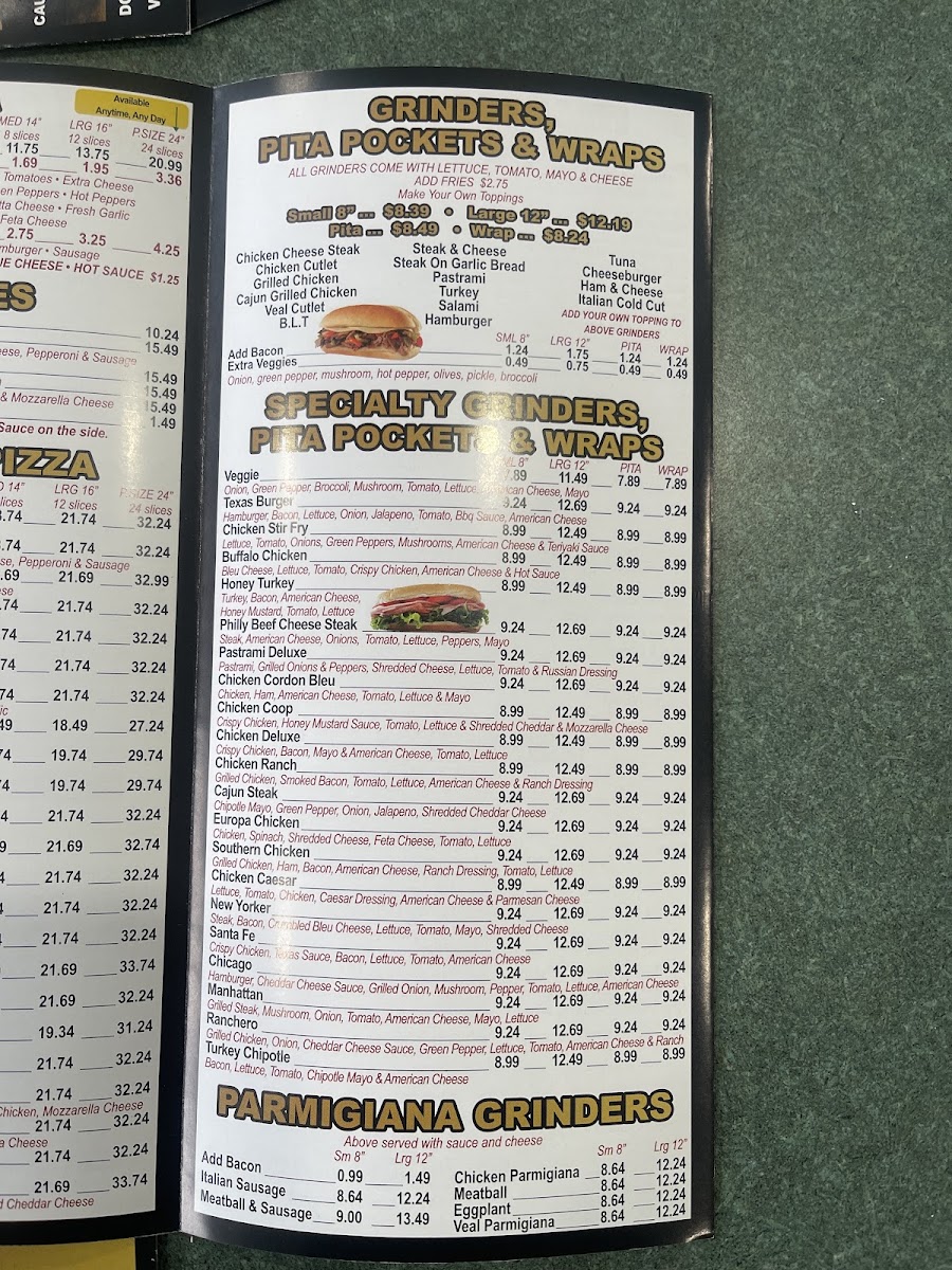 Pizza Junction menu board
