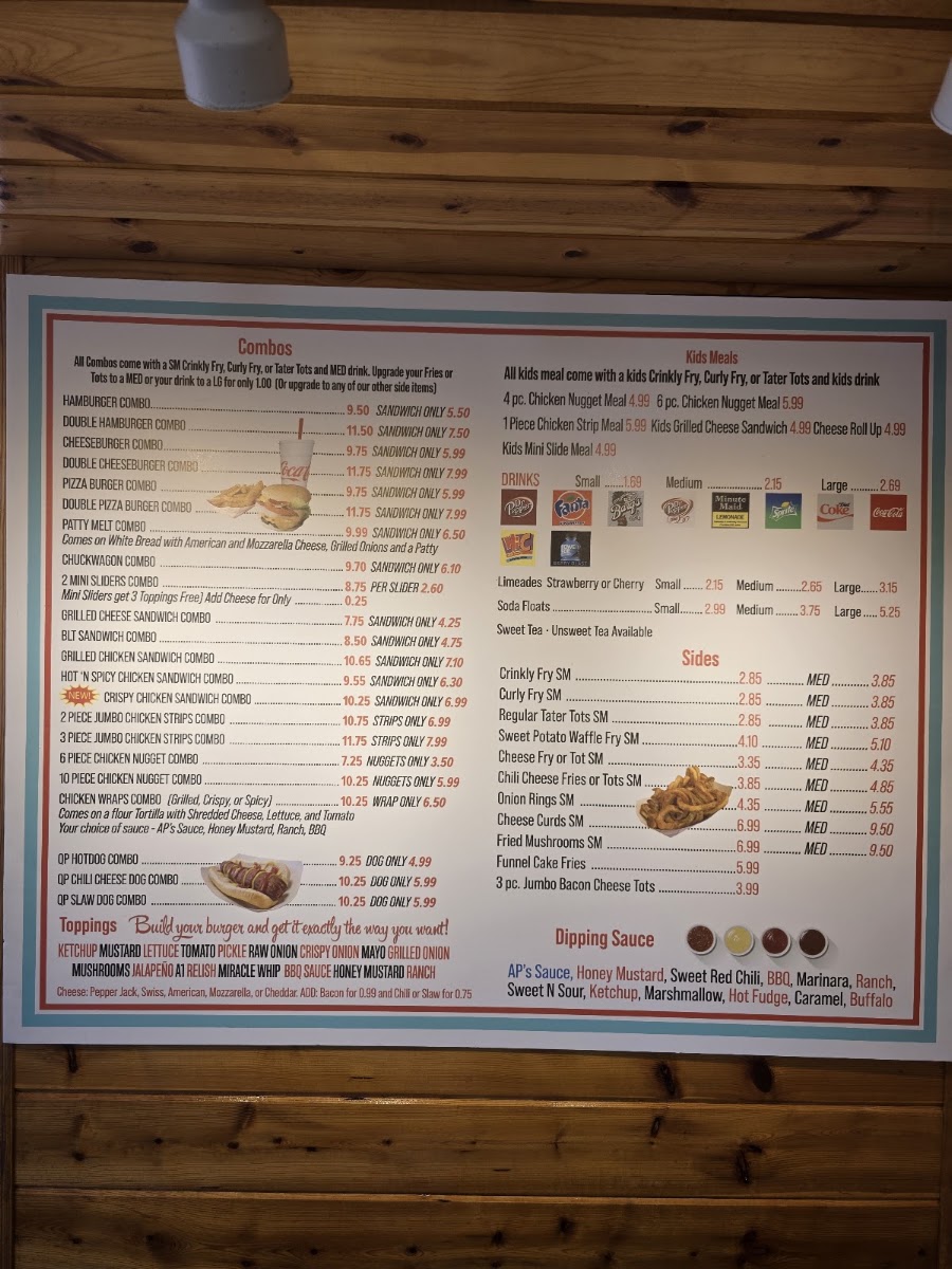 AP's Dairy Bar menu board