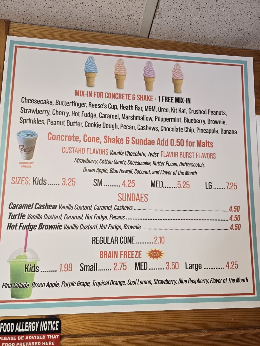 AP's Dairy Bar menu board
