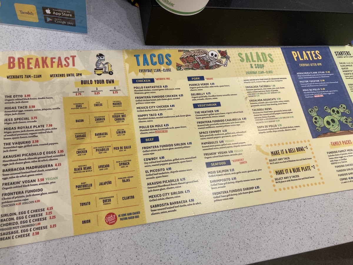 Tacodeli menu board