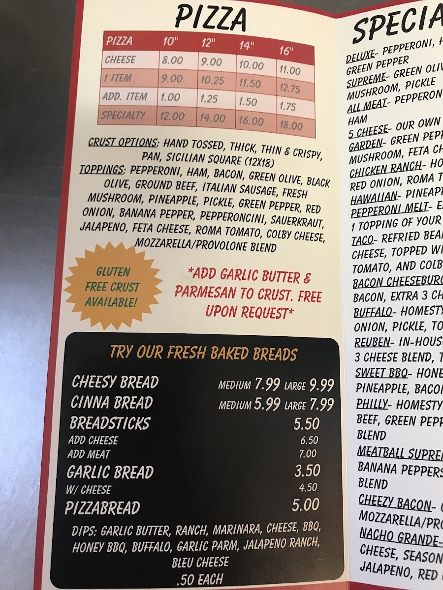 Wyse Guys Restaurant & Pizzeria menu board