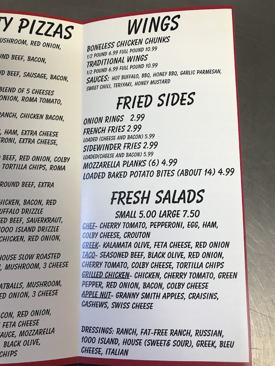 Wyse Guys Restaurant & Pizzeria menu board