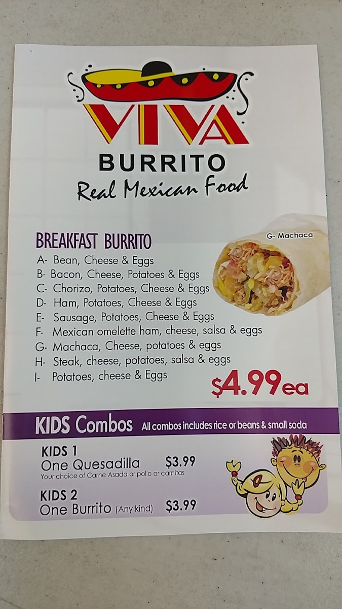 Viva Mexican Food menu board
