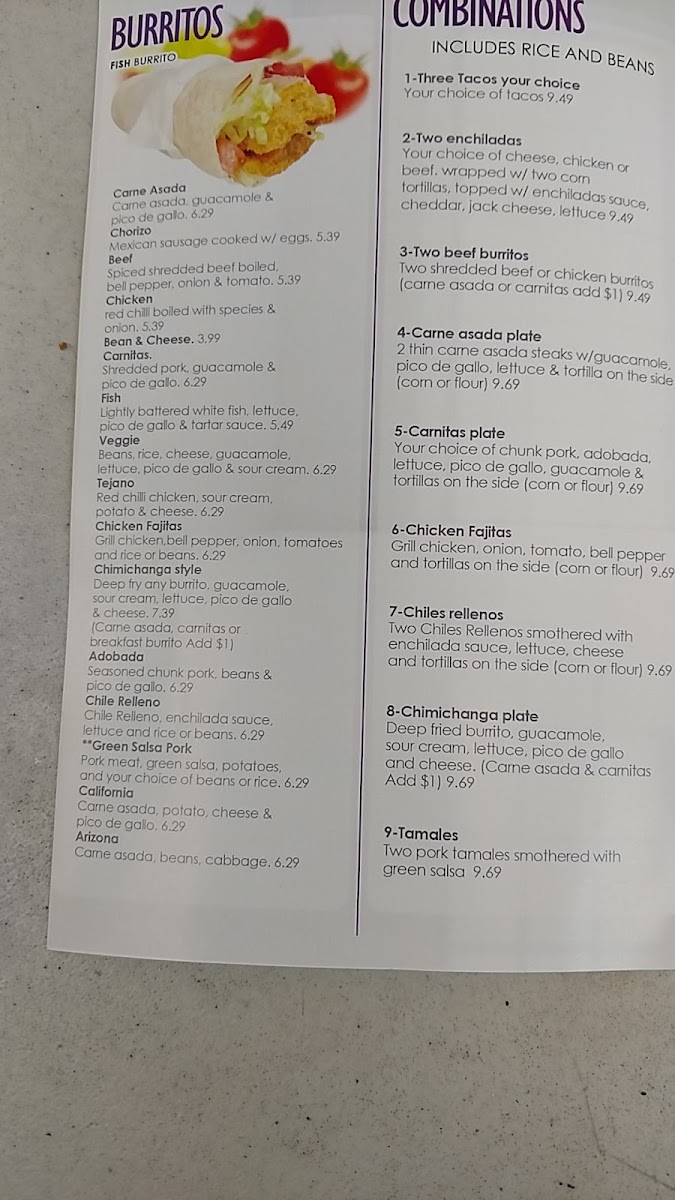 Viva Mexican Food menu board