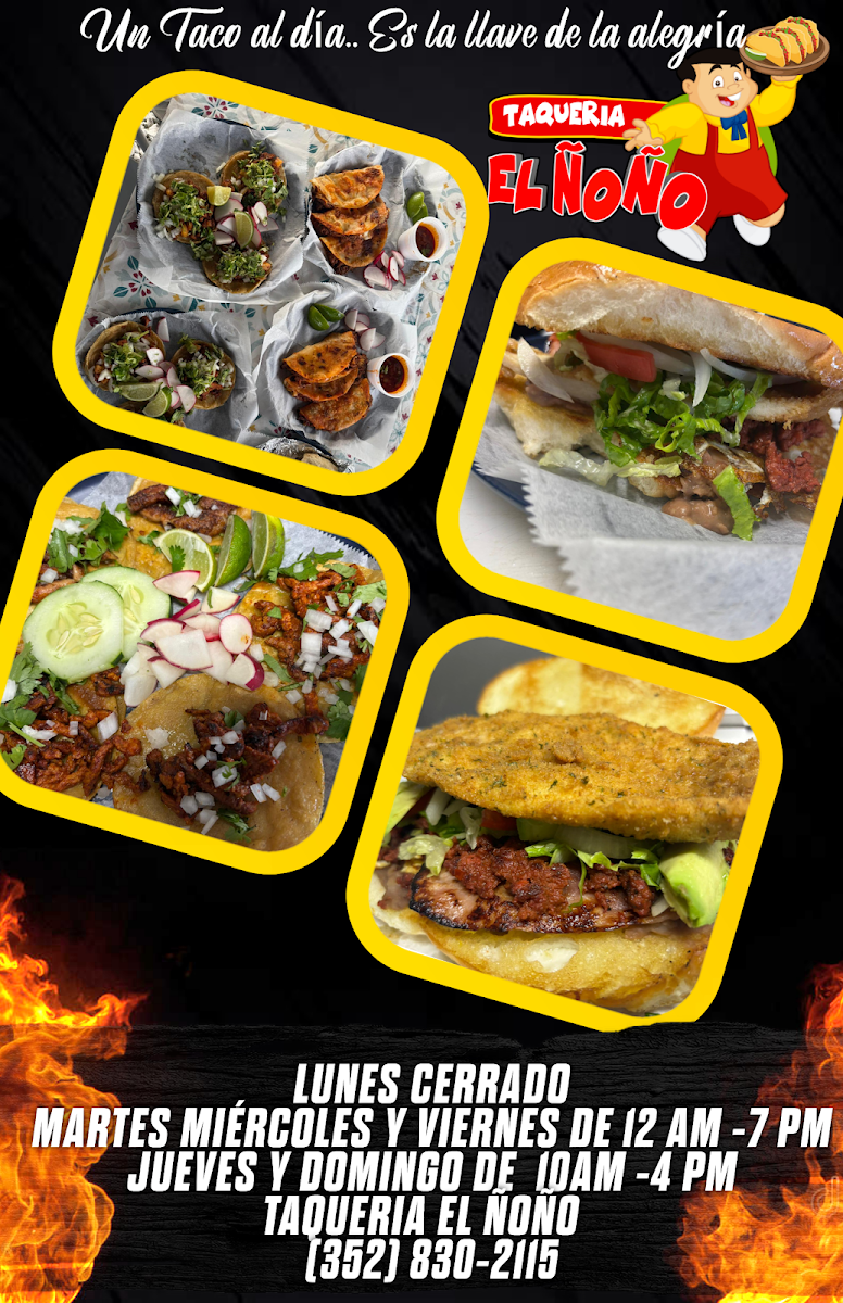 Taqueria el ńońo menu board
