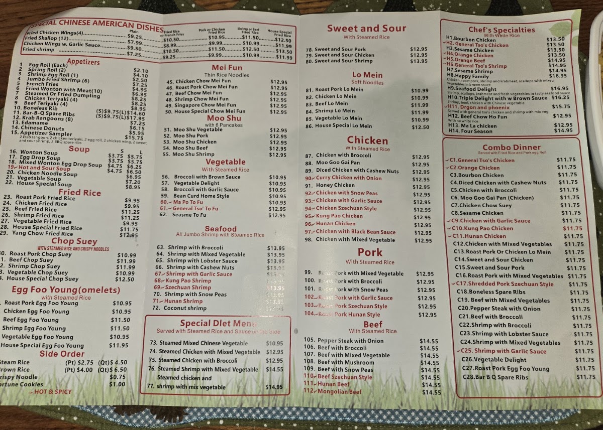 Chen's Kitchen menu board