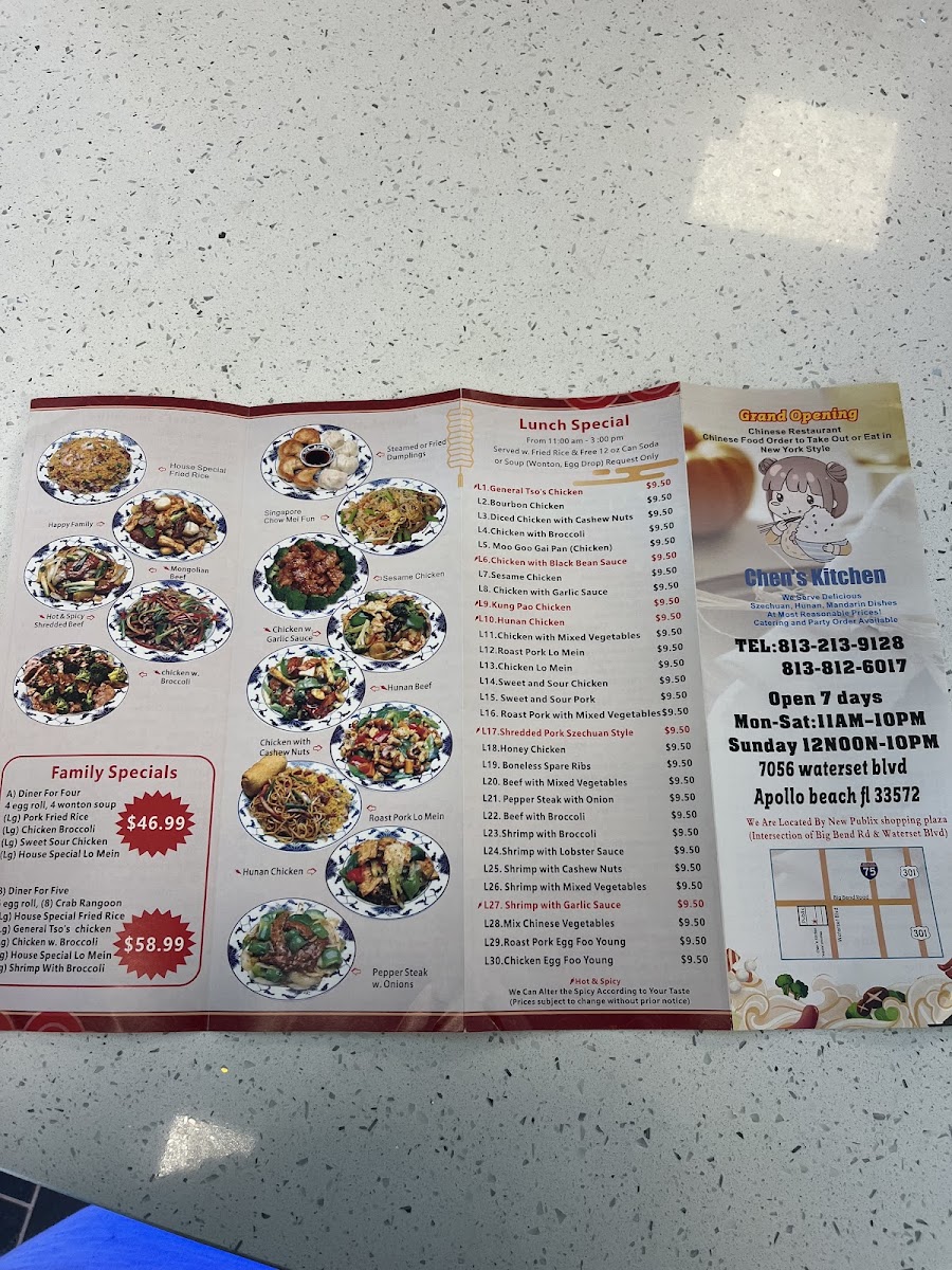 Chen's Kitchen menu board