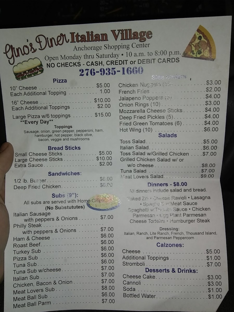Italian Village menu board