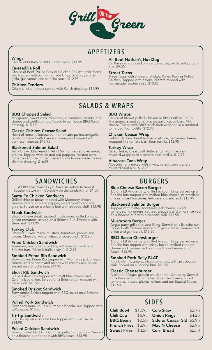 Grill On The Green menu board