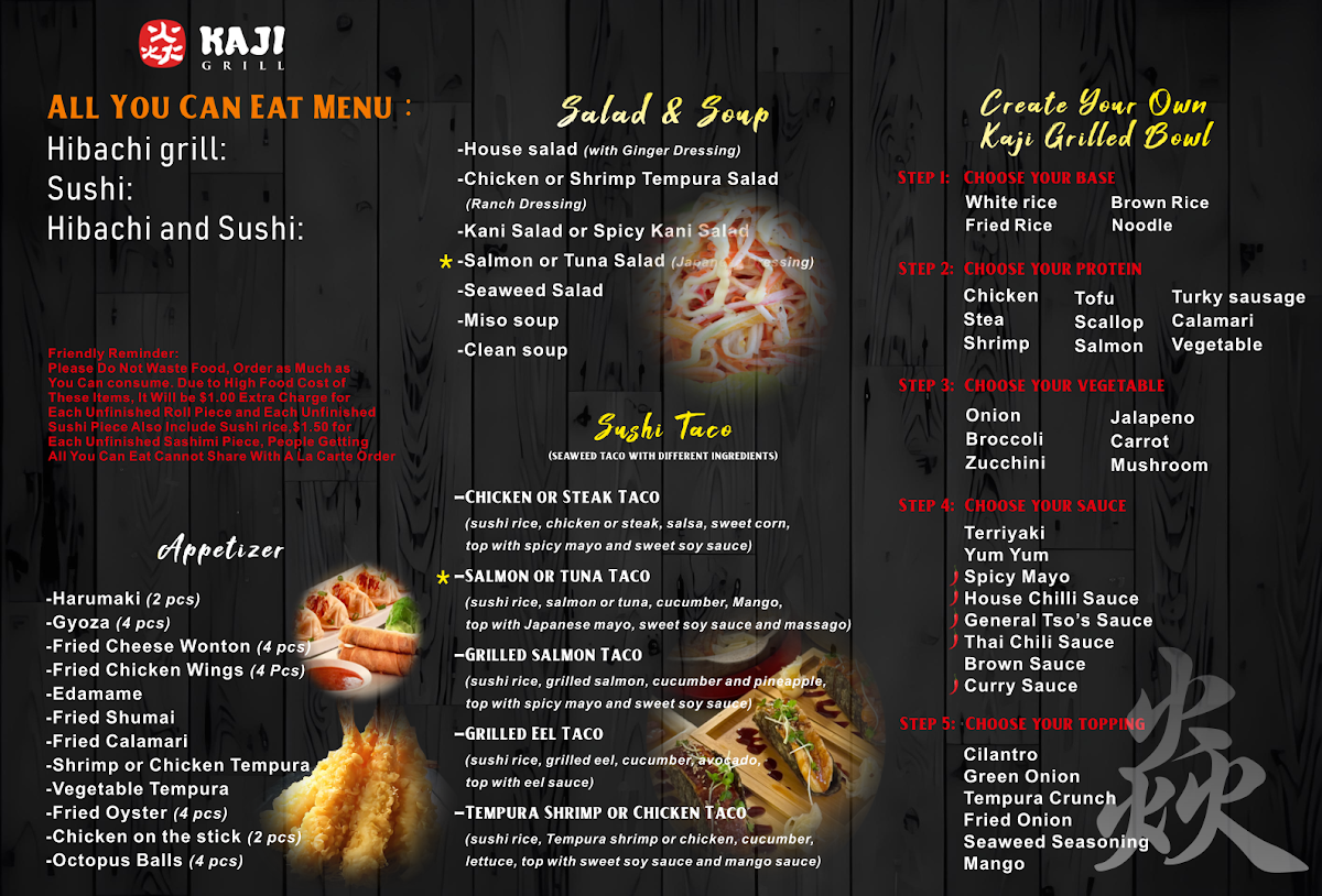 Kaji Grill menu board