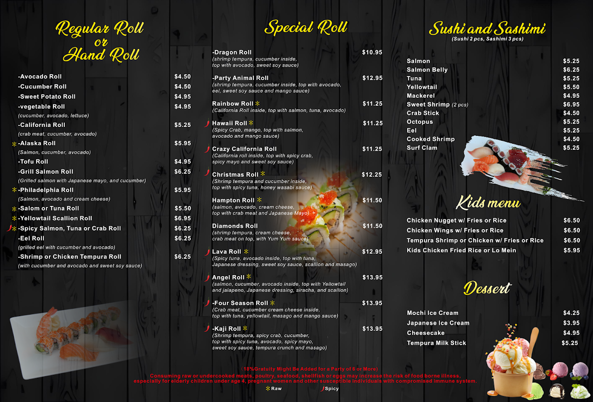 Kaji Grill menu board