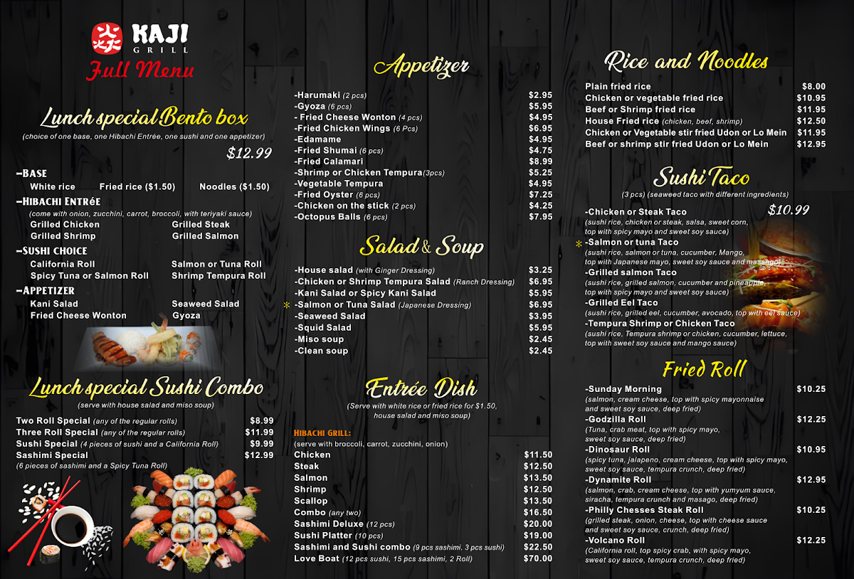 Kaji Grill menu board