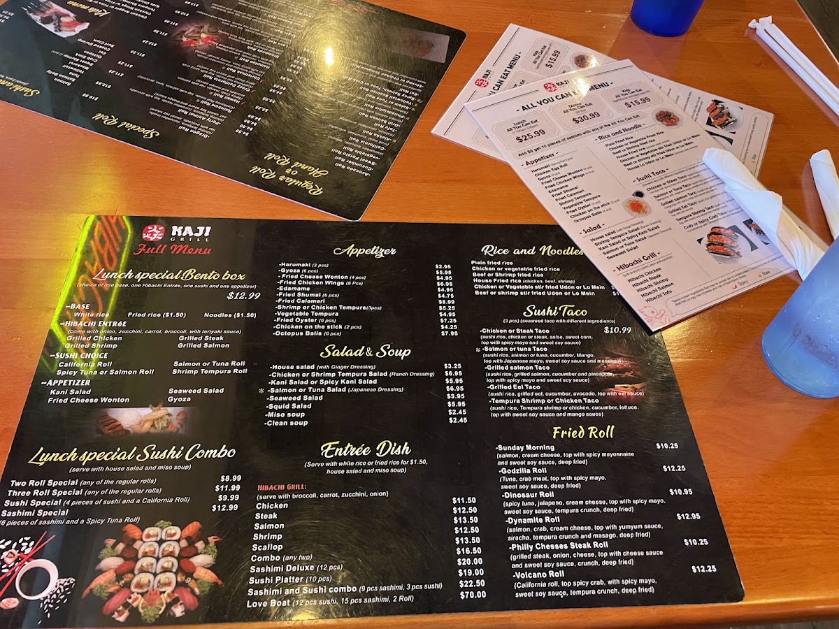 Kaji Grill menu board