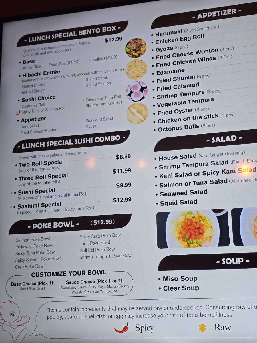 Kaji Grill menu board