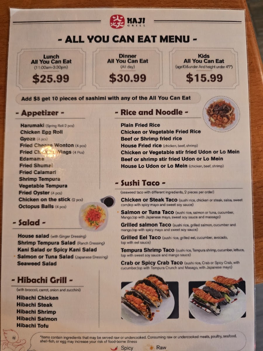 Kaji Grill menu board