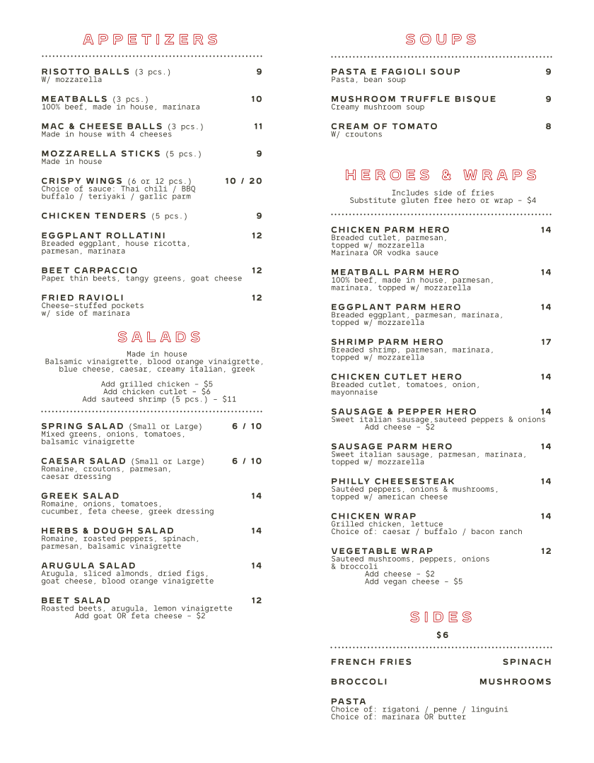Herbs & Dough menu board