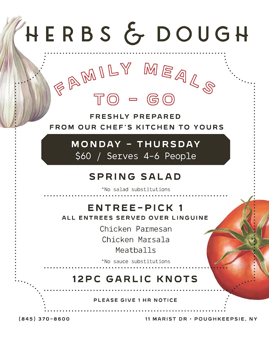 Herbs & Dough menu board