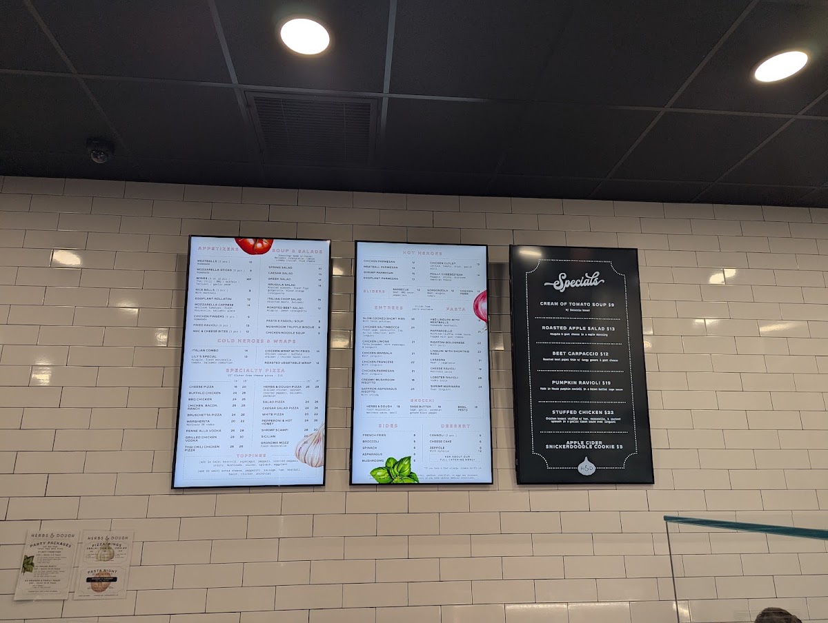 Herbs & Dough menu board