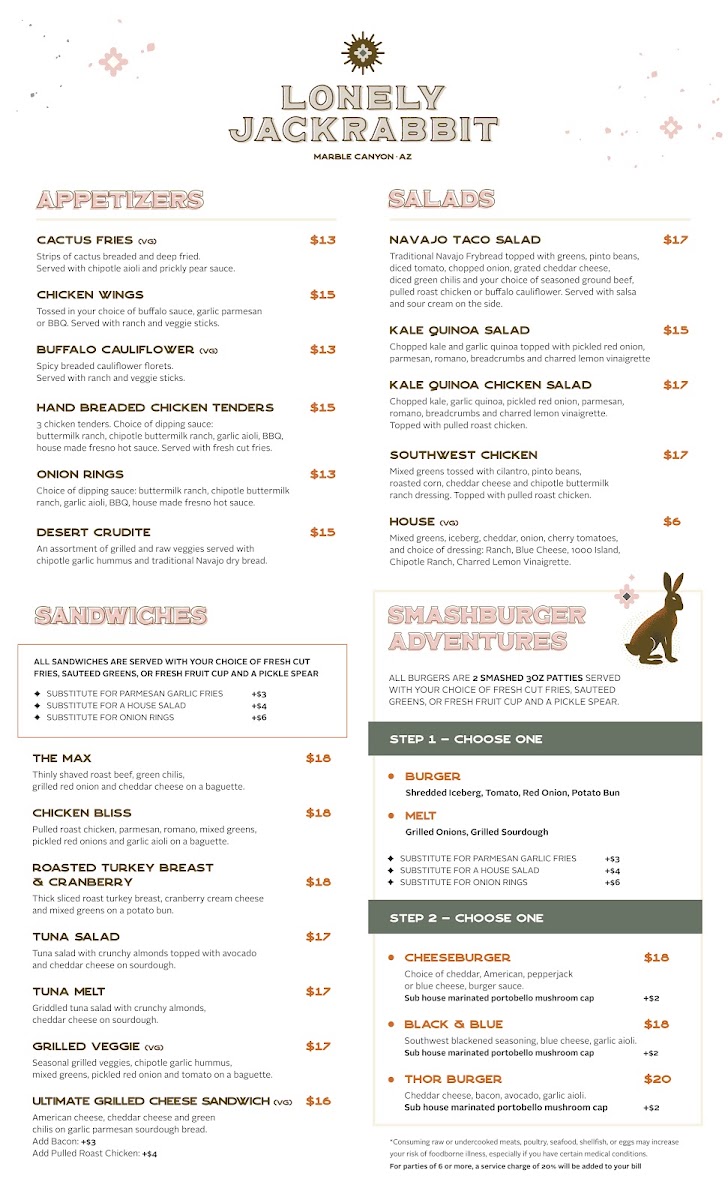 Lonely JackRabbit Restaurant menu board