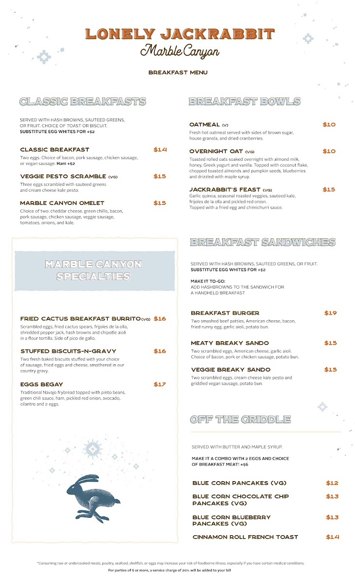 Lonely JackRabbit Restaurant menu board