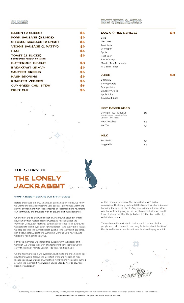 Lonely JackRabbit Restaurant menu board