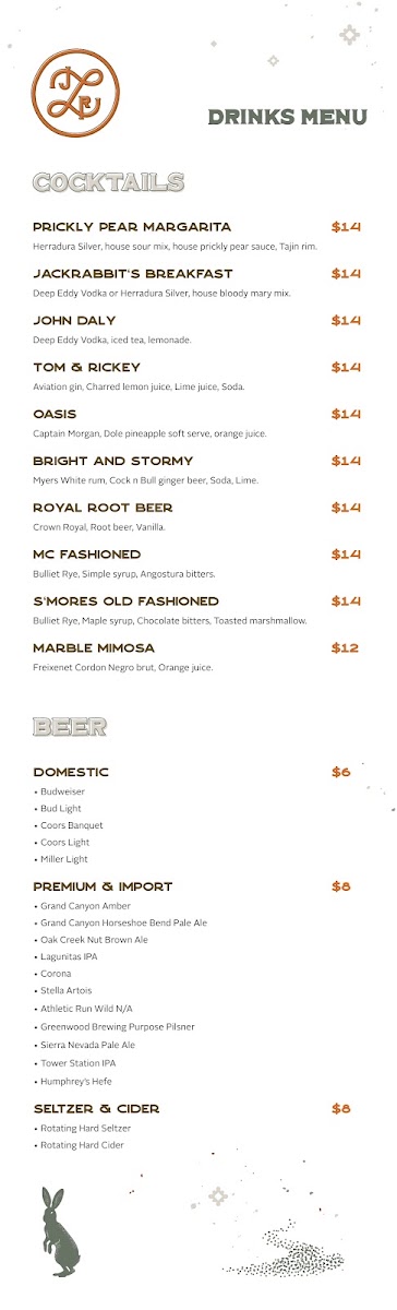 Lonely JackRabbit Restaurant menu board