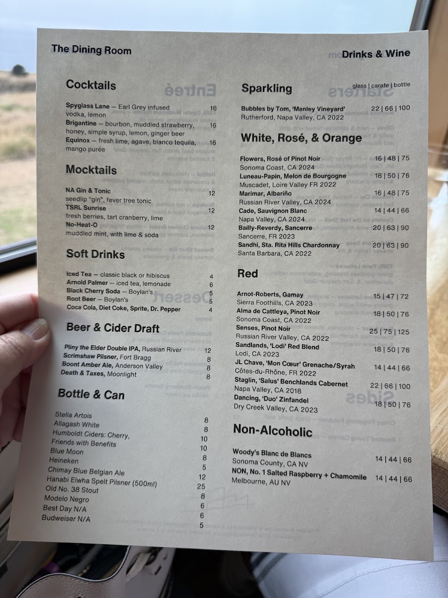 The Sea Ranch Lodge: Dining Room menu board