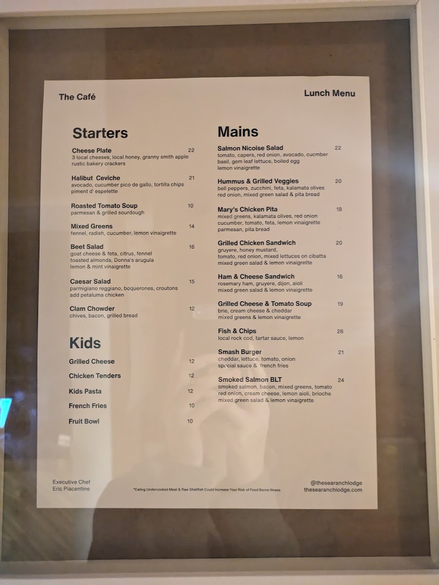 The Sea Ranch Lodge: Dining Room menu board