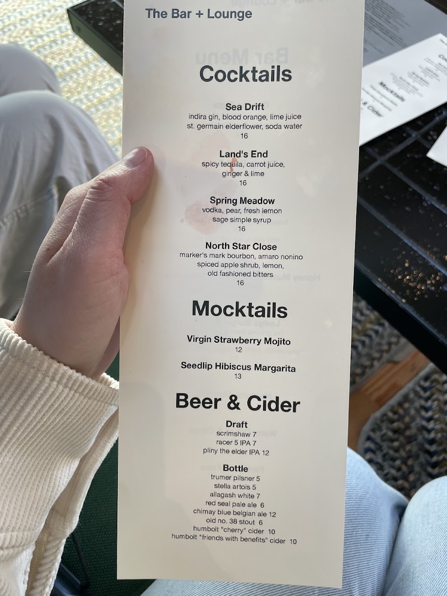 The Sea Ranch Lodge: Dining Room menu board
