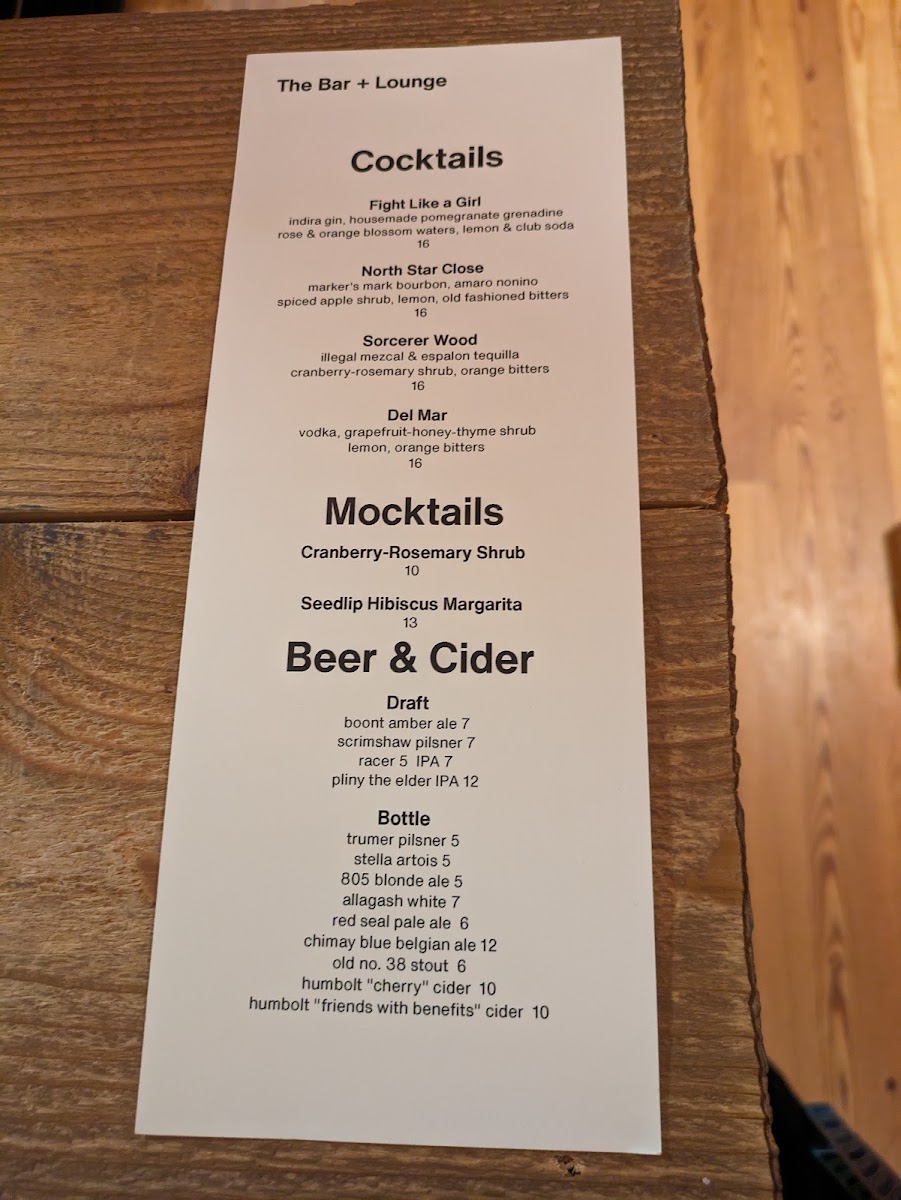 The Sea Ranch Lodge: Dining Room menu board