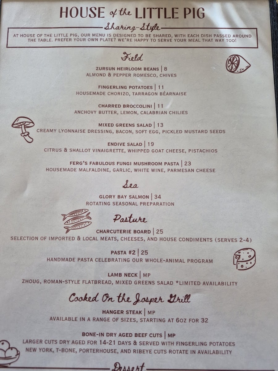 House of the Little Pig menu board