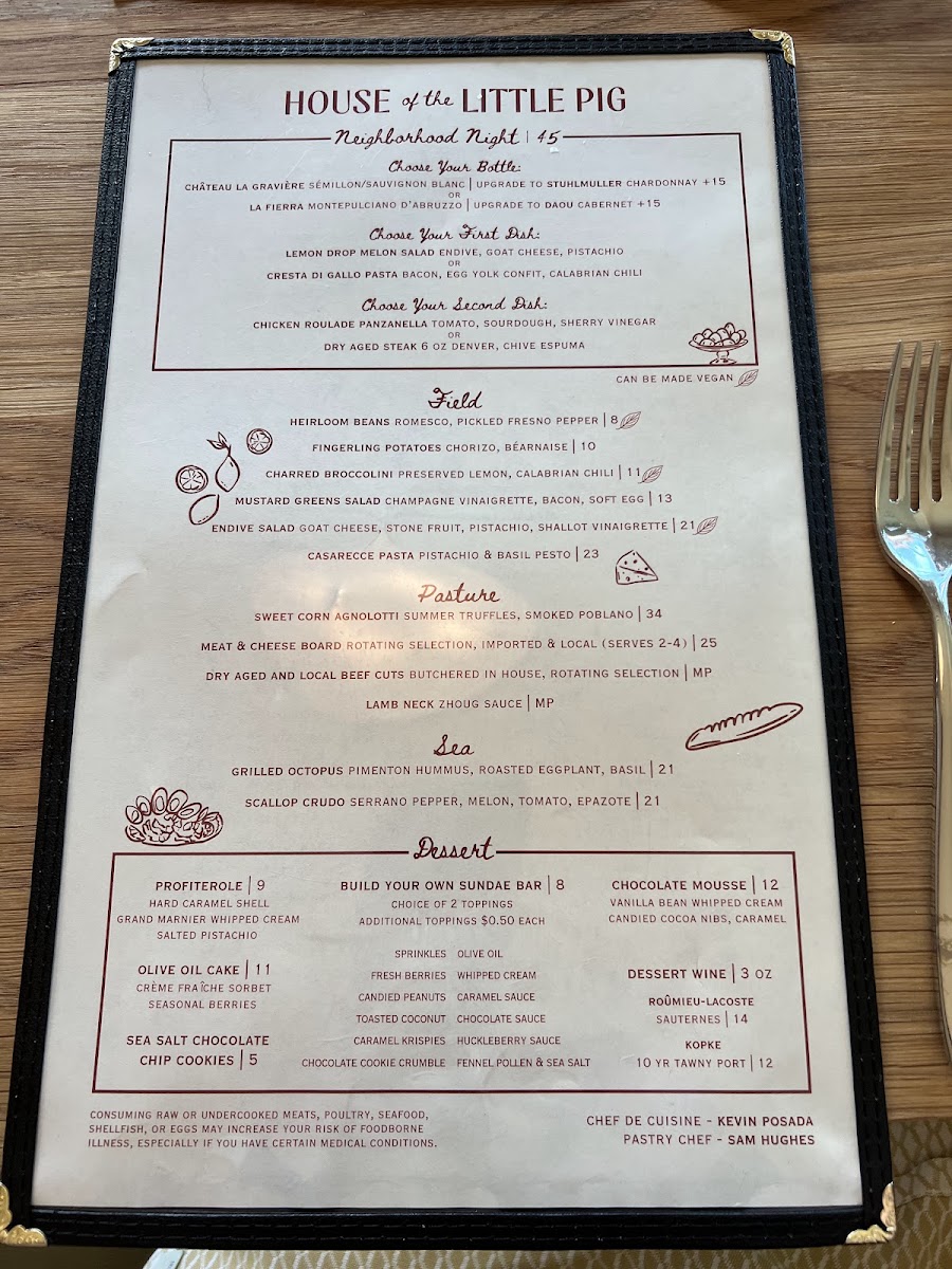 House of the Little Pig menu board