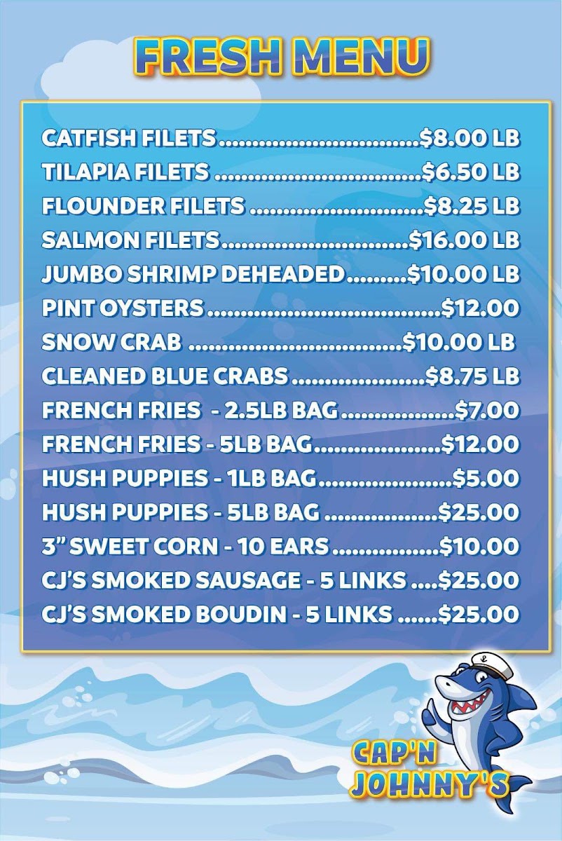 Cap’n Johnny’s Food Truck menu board