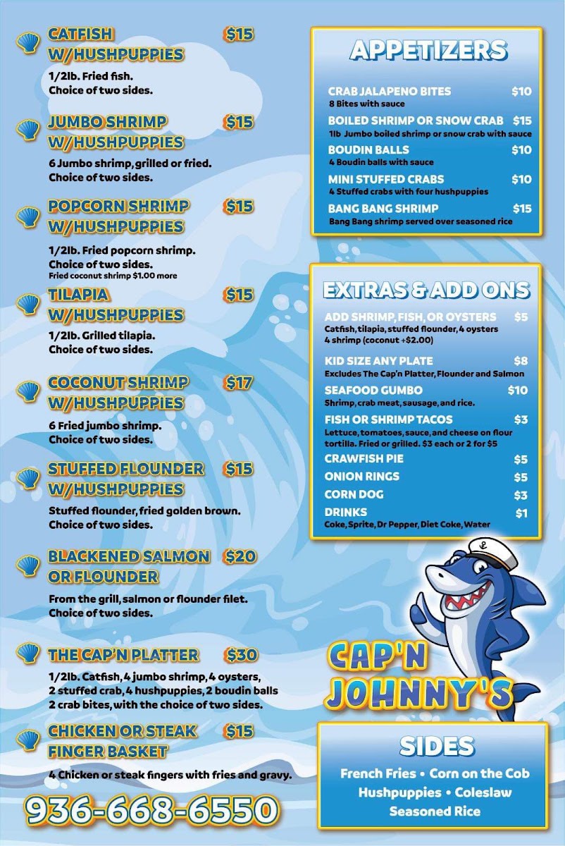 Cap’n Johnny’s Food Truck menu board