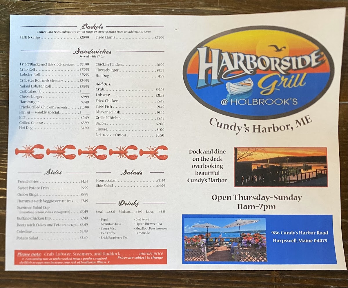 Holbrook's Wharf menu board