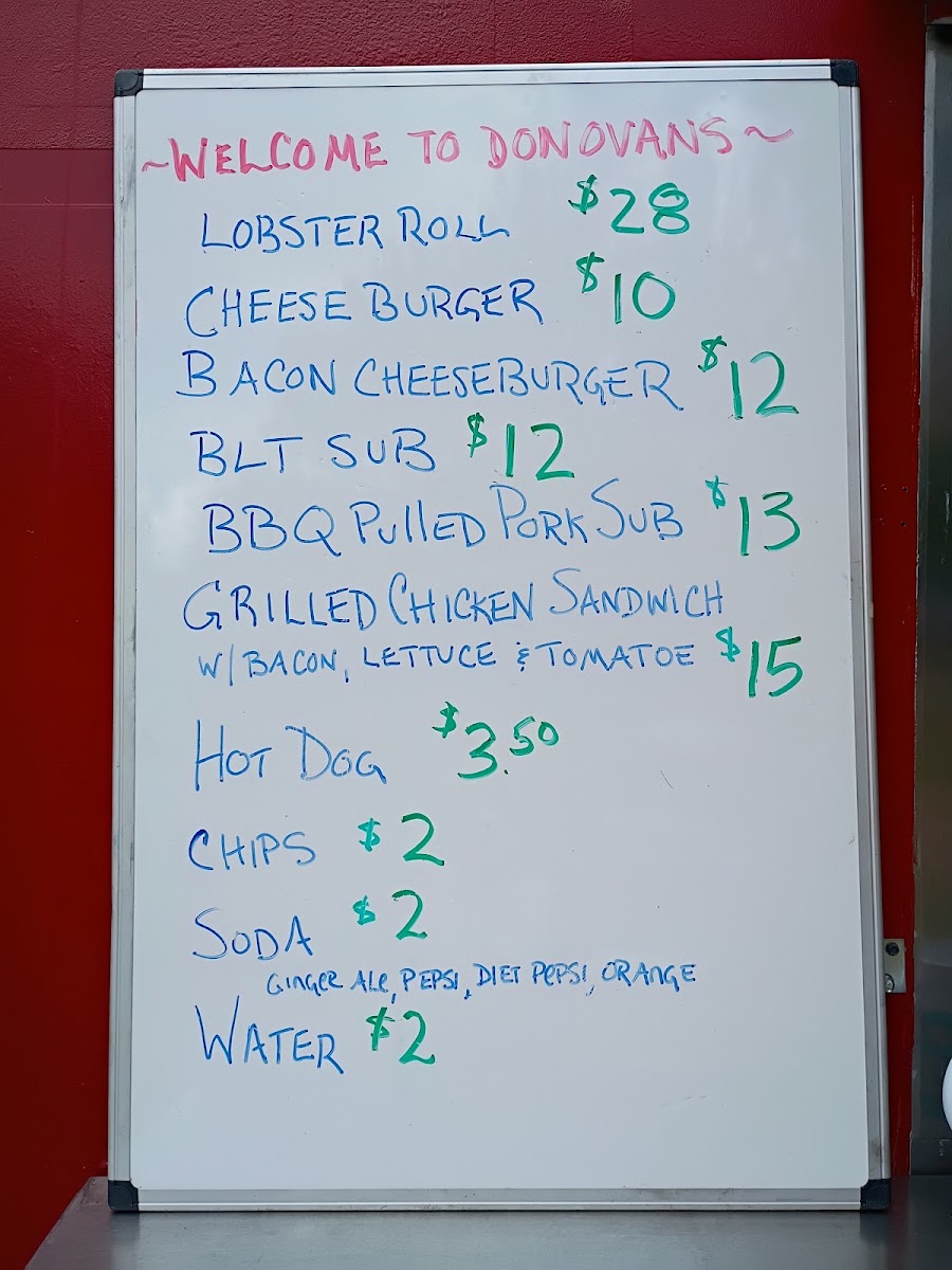 Donovan's menu board