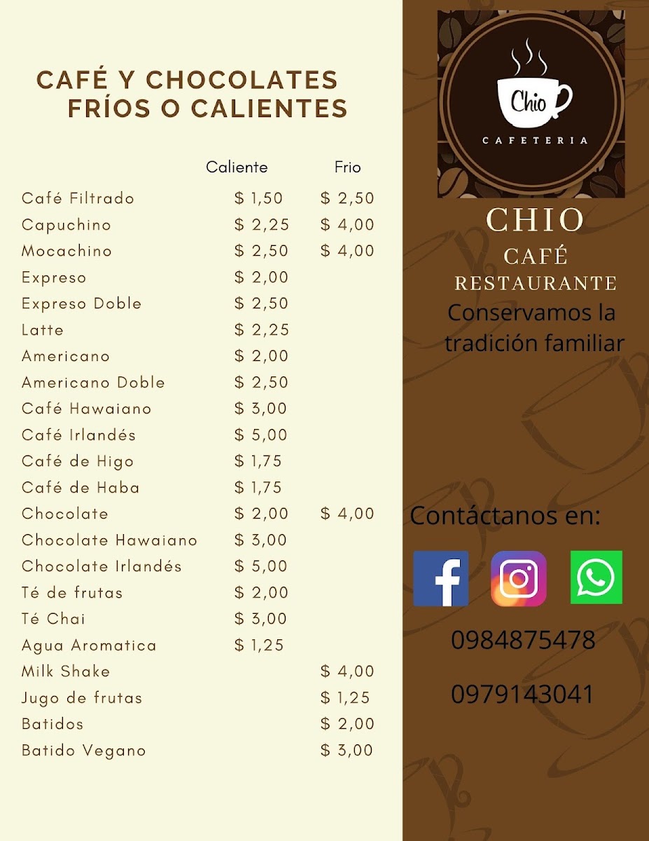 Chio Café - Restaurante menu board