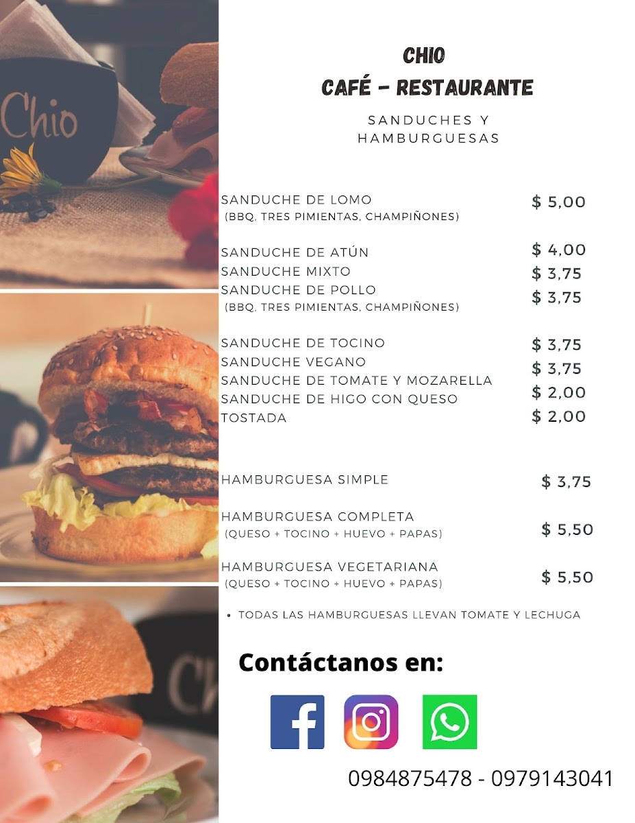 Chio Café - Restaurante menu board