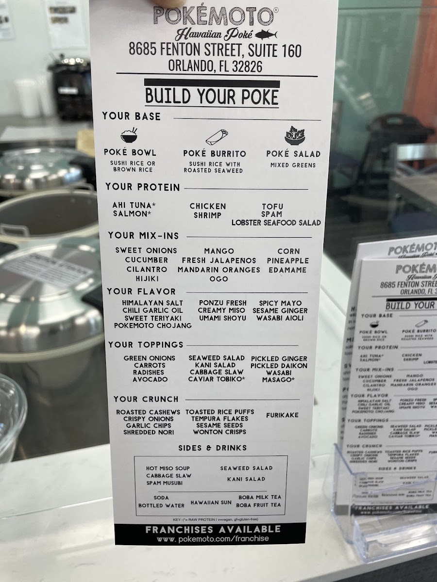 Pokémoto Orlando (DR PHILLIPS) menu board