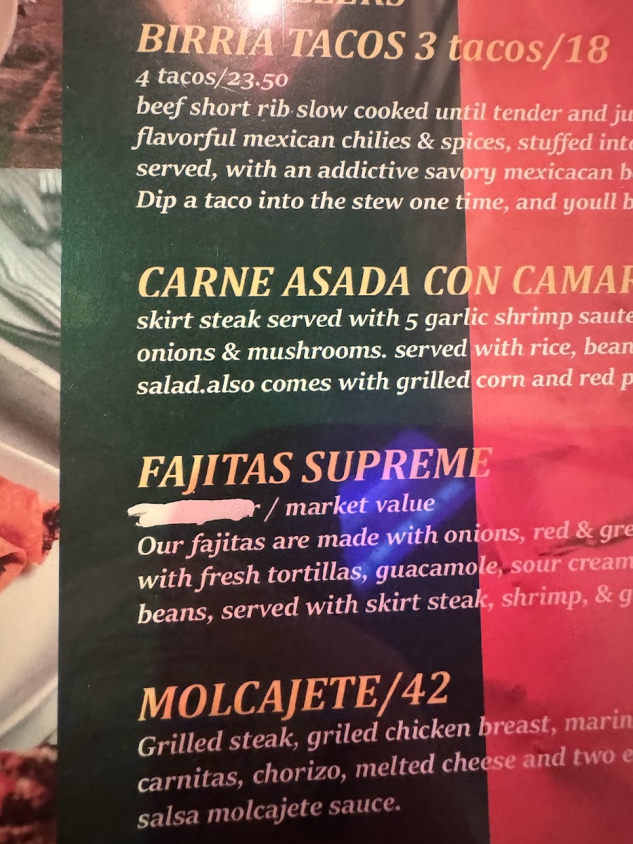 Buena Ventura Restaurant menu board