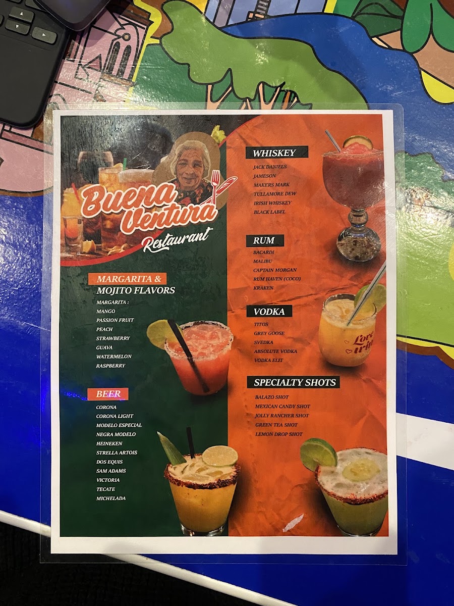 Buena Ventura Restaurant menu board