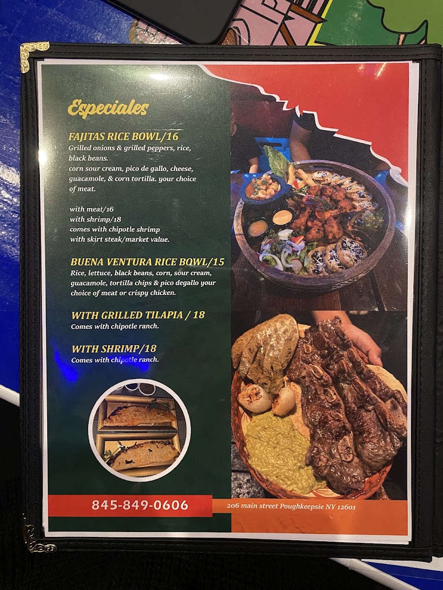 Buena Ventura Restaurant menu board