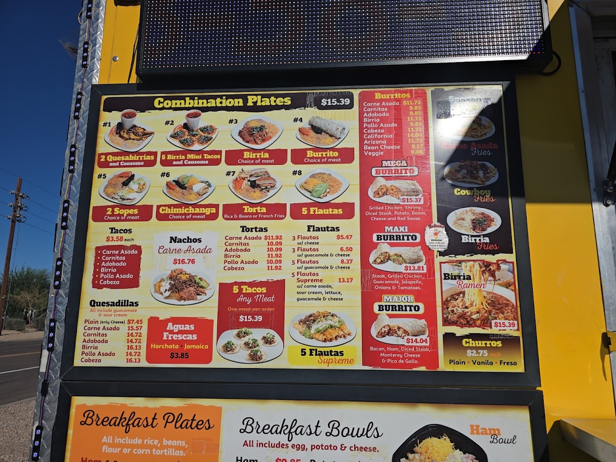 Berlando's Mexican Food menu board