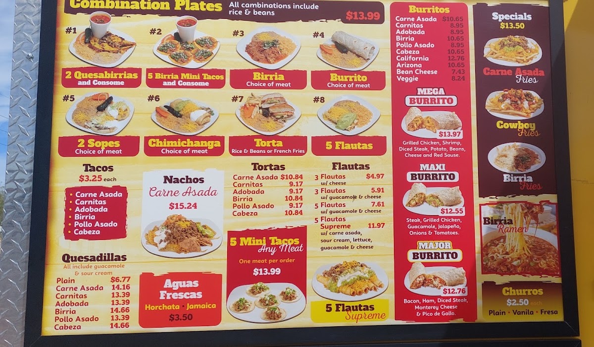 Berlando's Mexican Food menu board