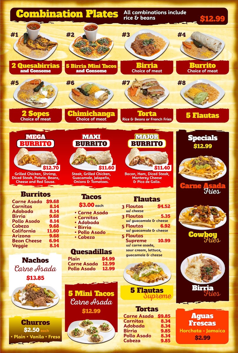 Berlando's Mexican Food menu board