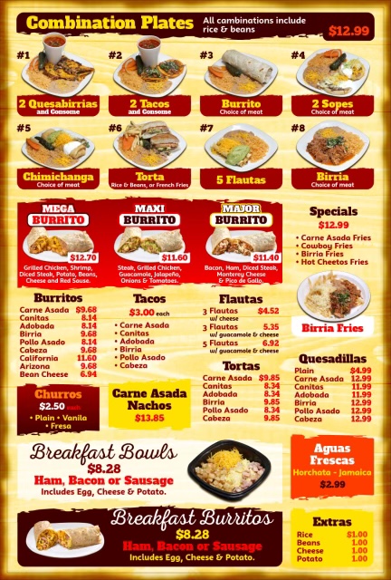 Berlando's Mexican Food menu board