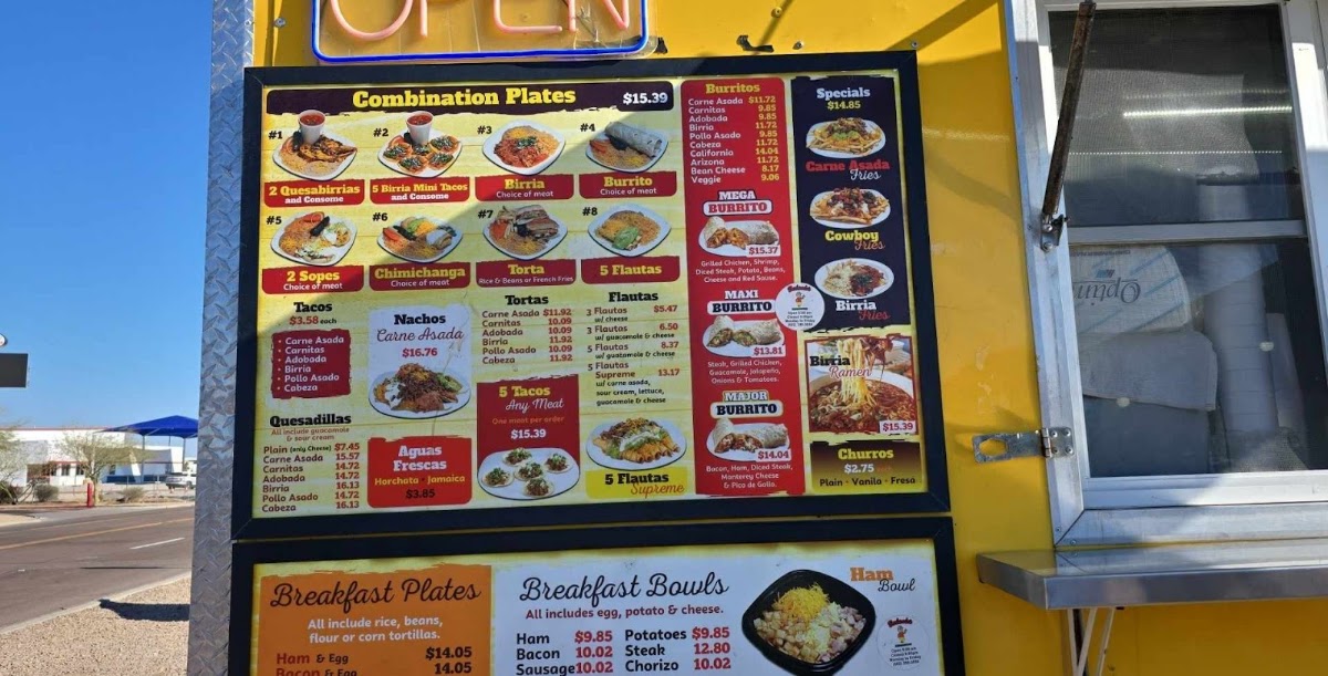 Berlando's Mexican Food menu board